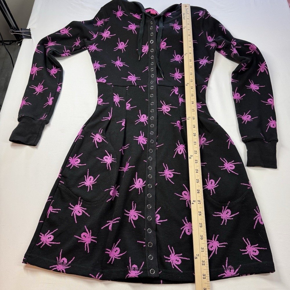 Betsey Johnson Y2K Spider Thermal Dress Sz  XS Black Pink Goth Witchy Hoodie - Picture 13 of 16